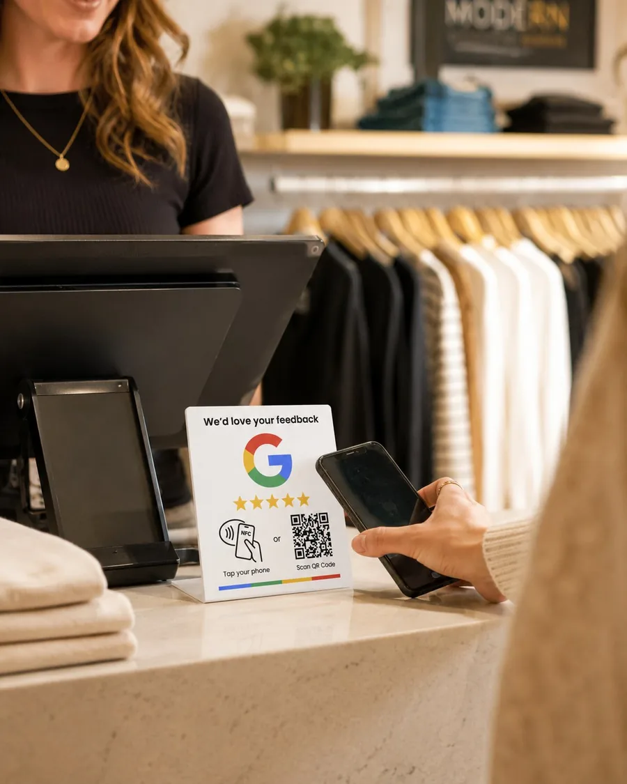 Boutique - Présentoir Google NFC au comptoir